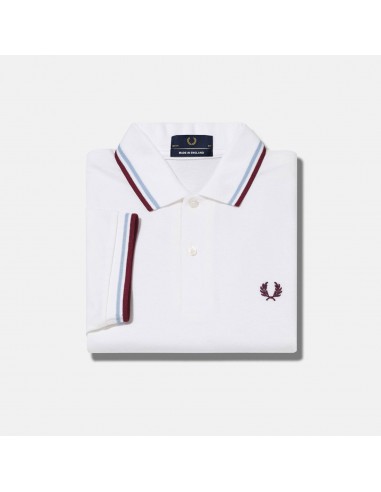 Fred Perry Polo M12 White/Ice/Maroon pas cher