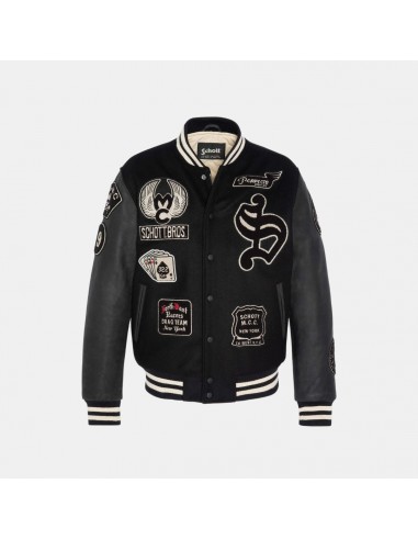 Schott NYC Varsity Motor Patched Jacket Cowhide Leather Black Le MVP de beaucoup