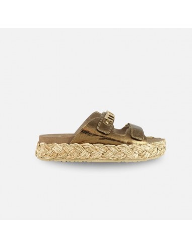 Mou Raffia Braid Sandal Leather Upper Untique Gold pas cher 