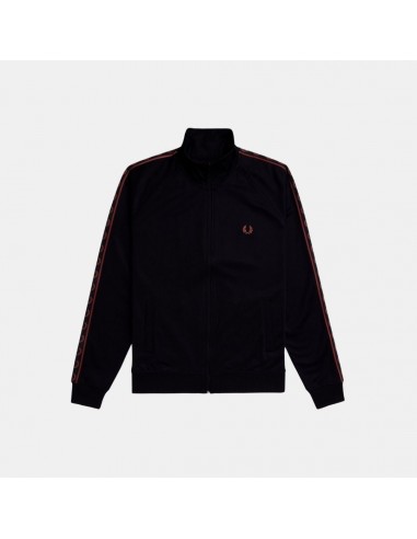 Fred Perry Contrast Tape Track Jacket Black/Brown Whisky basket pas cher