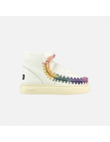 Mou Eskimo Sneaker Bold Rainbow Stitching Nubuck True White Pour